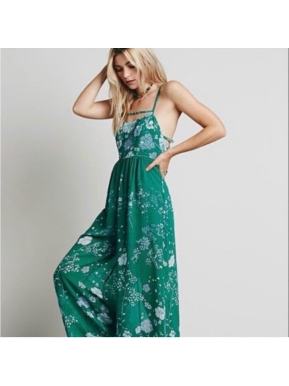 Free People Green Floral Maxi Jumpsuit - Picture 2 of 5